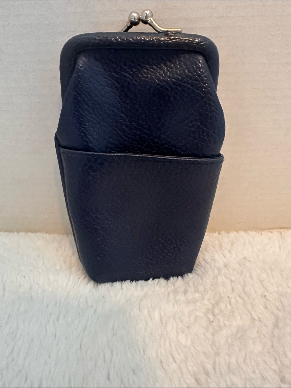 Vintage Dark Blue Pebble Leather Kiss Lock w/ Pockets Cigarette Case